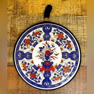 Vintage Japanese Imari Ware Blue Orange Teapot Rest Or Trivet 6” W/ Hanger